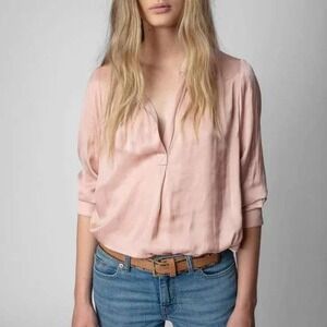 Zadig & Voltaire Tink Shirt Pink Blouse Top Long‎ Sleeve V Neck XS Women's Tunic